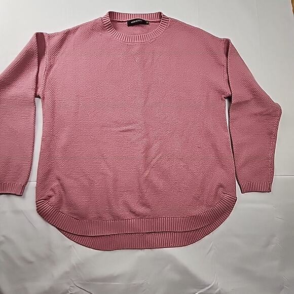 MEROKEETY Sweaters - Long Sleeve Waffle Knit Sweater Crew Neck Pink Pullover XXL Oversized MEROKEETY